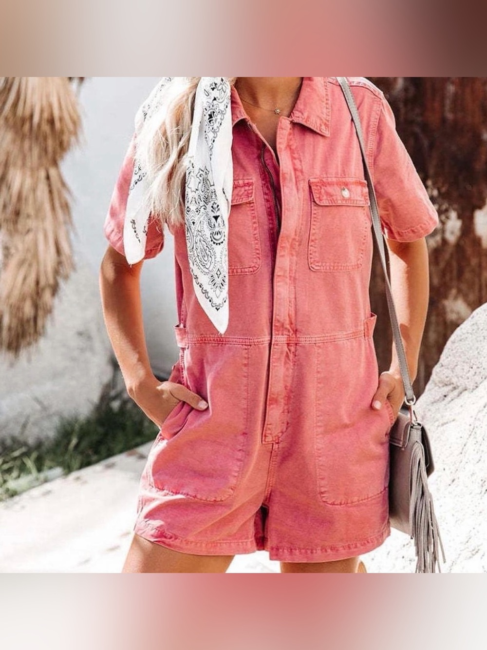 NWT Washed Pink Short Sleeve Utility Romper
